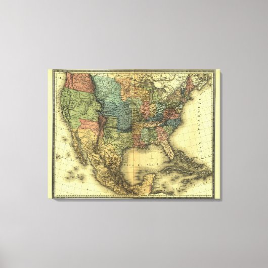 1848 Thunot Duvotenay Map: Etats-Unis & Mexico Canvas Afdruk (Voorkant)