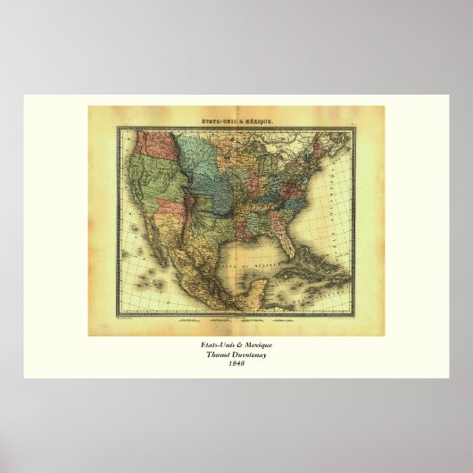 1848 Thunot Duvotenay Map: Etats-Unis & Mexico Poster (Voorkant)