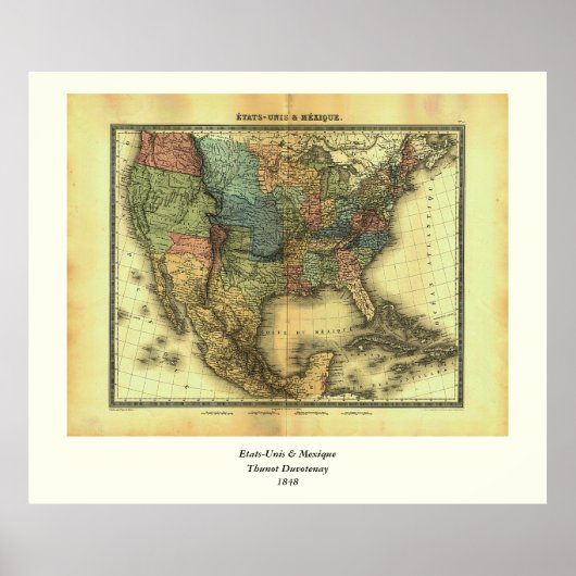 1848 Thunot Duvotenay Map: Etats-Unis & Mexico Poster (Voorkant)