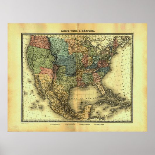 1848 Thunot Duvotenay Map: Etats-Unis & Mexico Poster (Voorkant)