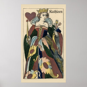 1849 hartenkoningin op poster met speelkaarten