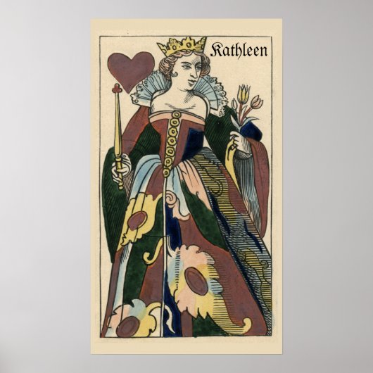 1849 hartenkoningin op poster met speelkaarten (Voorkant)