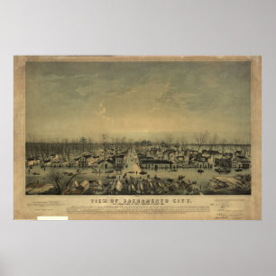 1850 Sacramento California Birds Eye Panoramic Map Poster