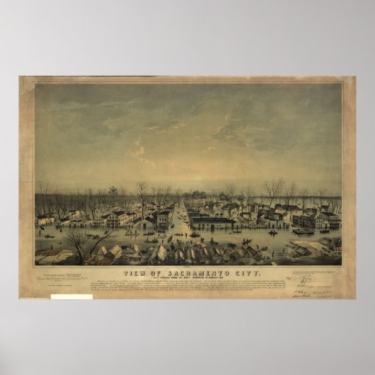 1850 Sacramento California Birds Eye Panoramic Map Poster (Voorkant)