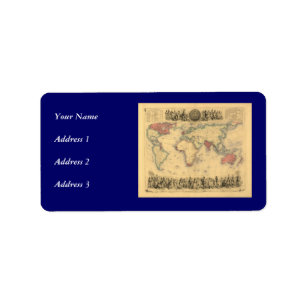 1850's kaart van Brits Imperium over de hele Etiket
