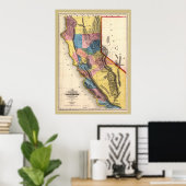 1851 California Gold Map heel kleurrijk! Poster (Thuiskantoor)
