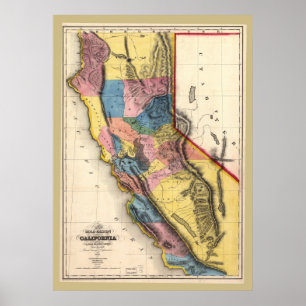 1851 California Gold Map heel kleurrijk! Poster