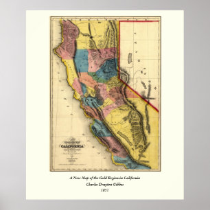 1851 California Gold Region State Map Poster