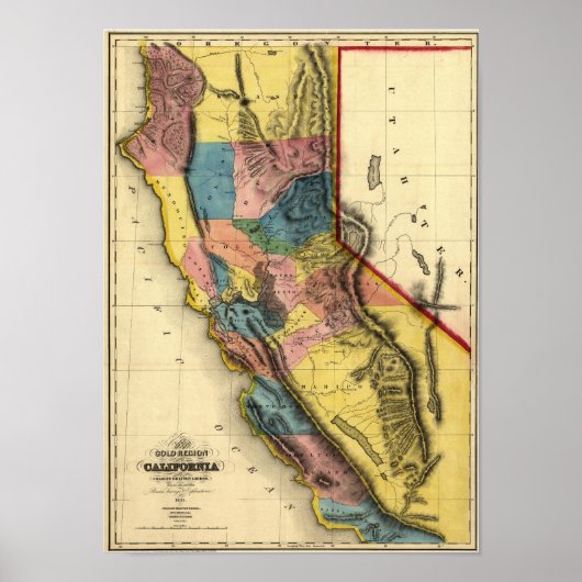  1851 California Gold Region State Map Poster (Voorkant)