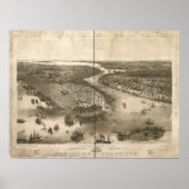 1851 New York & Brooklyn Birds Eye Panoramic Map Poster (Voorkant)