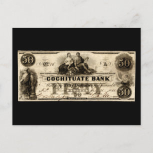1853 Cochituate 50 dollar biljet Briefkaart