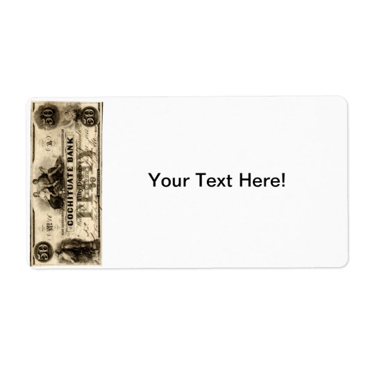 1853 Cochituate 50 dollar biljet Etiket (Voorkant)