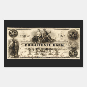 1853 Cochituate 50 dollar biljet Rechthoekige Sticker