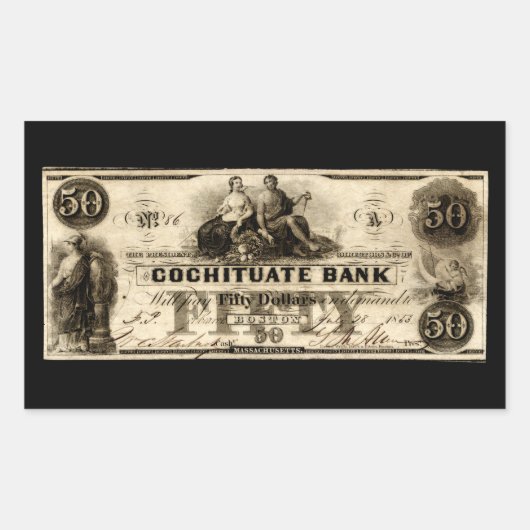 1853 Cochituate 50 dollar biljet Rechthoekige Sticker (Voorkant)
