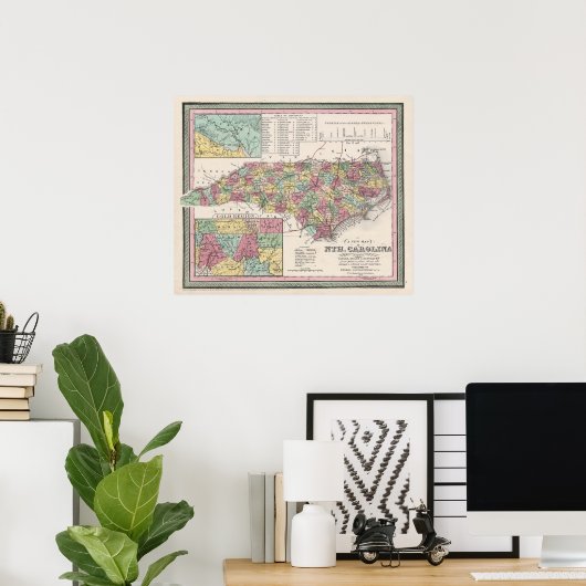 1853 North Carolina, Map,  Poster (Thuiskantoor)