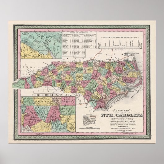 1853 North Carolina, Map, Poster (Voorkant)
