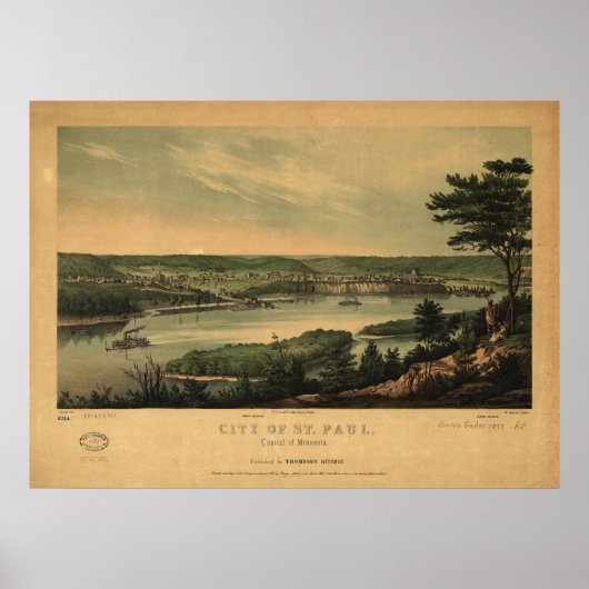 1853 Saint Paul, MN Birds Eye Uitzicht Panoramic M Poster (Voorkant)