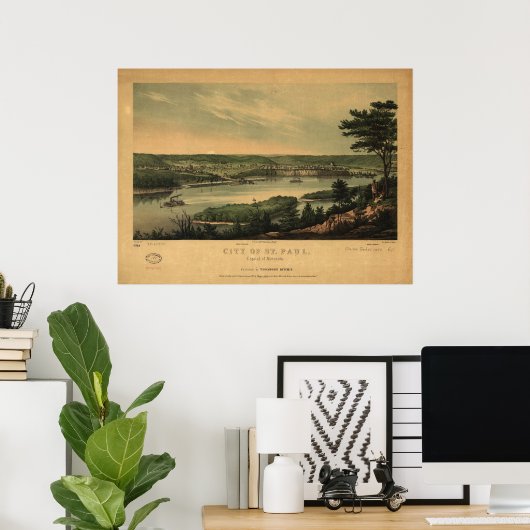 1853 Saint Paul, MN Birds Eye Uitzicht Panoramic M Poster (Thuiskantoor)