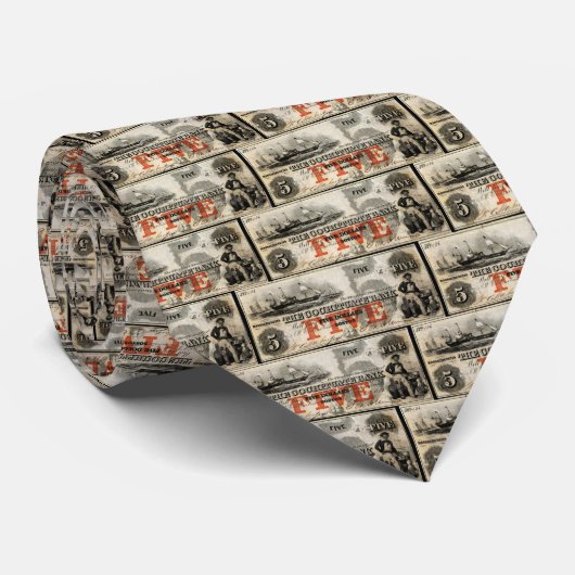 1853 Vijf dollarbiljet voor cochituate Bank Stropdas (Opgerold)