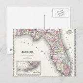 1855 Colton Map of Florida Briefkaart (Voorkant / Achterkant)
