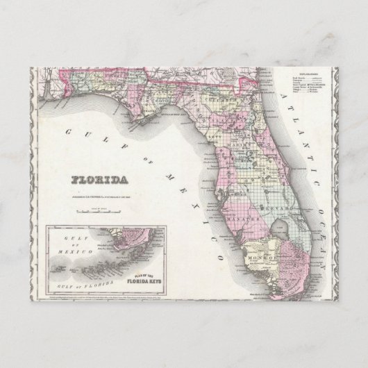 1855 Colton Map of Florida Briefkaart (Voorkant)