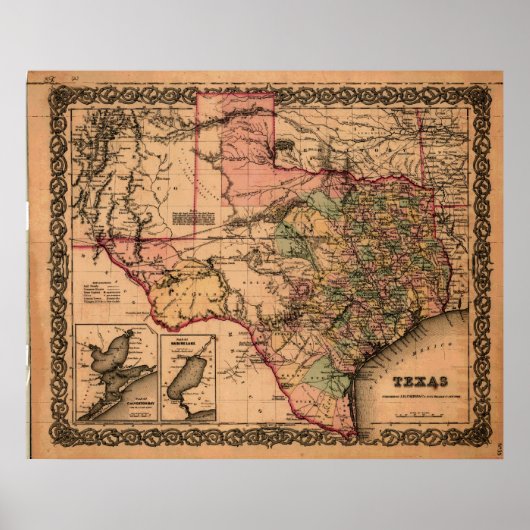 1855 Map of Texas Poster (Voorkant)
