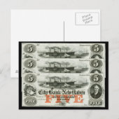 1855 New Haven 5-dollarbiljet Briefkaart (Voorkant / Achterkant)