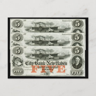 1855 New Haven 5-dollarbiljet Briefkaart