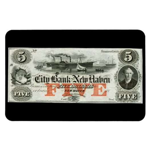 1855 New Haven 5-dollarbiljet Magneet (Horizontaal)