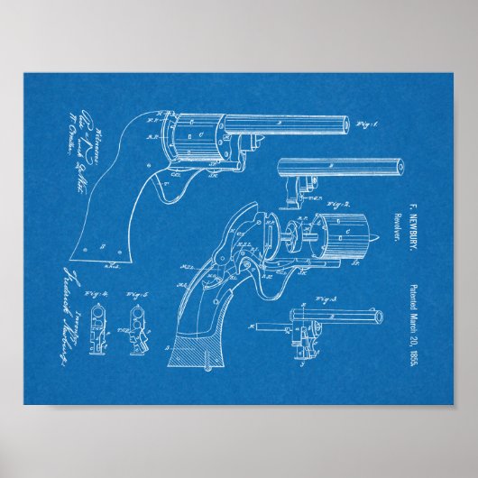 1855 Pistool Revolver Patent Art Drawing Print (Voorkant)