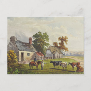1855 Vintage Boerderij Waterverf Briefkaart