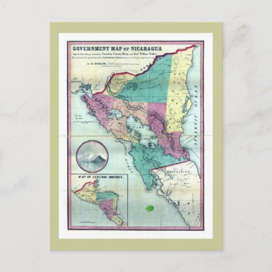 1856 Government Map of Nicaragua door A.H. Jocelyn Briefkaart (Voorkant)