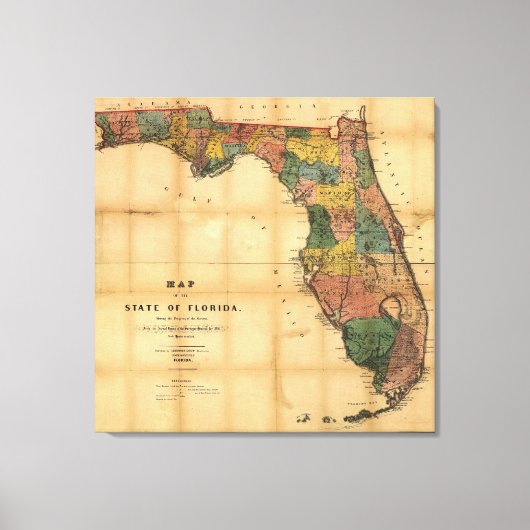 1856 Kaart van de staat Florida door Columbus Drew Canvas Afdruk (Voorkant)
