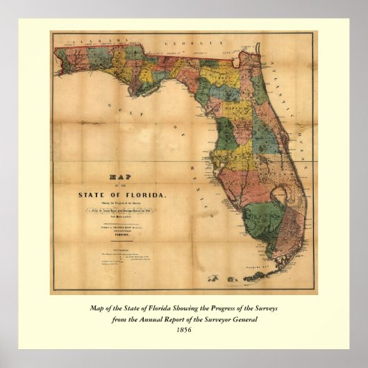 1856 Kaart van de staat Florida door Columbus Drew Poster (Voorkant)