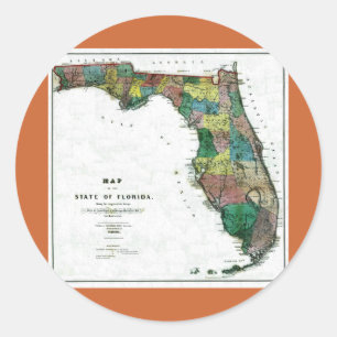 1856 Kaart van de staat Florida door Columbus Drew Ronde Sticker