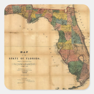1856 Kaart van de staat Florida door Columbus Drew Vierkante Sticker
