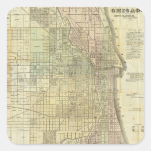 1857 Map of Chicago Illinois Vierkante Sticker