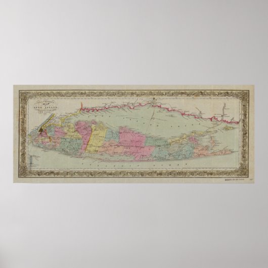 1857 Map of Long Island, New York Poster (Voorkant)