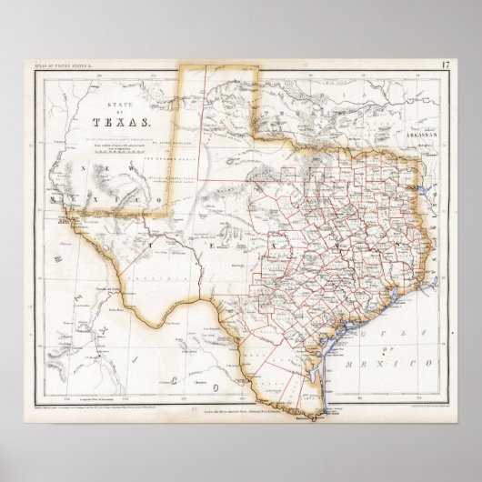 1857 Texas Map Poster (Voorkant)