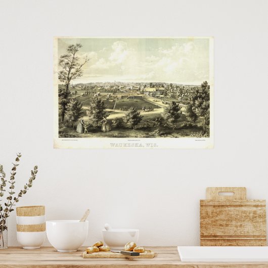 1857 Waukesha, WI Birds Eye Uitzicht Panoramic Map Poster (Keuken)