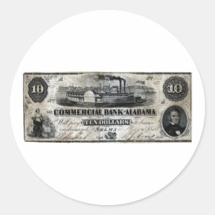 1858 Alabama tiendollarbiljet Ronde Sticker
