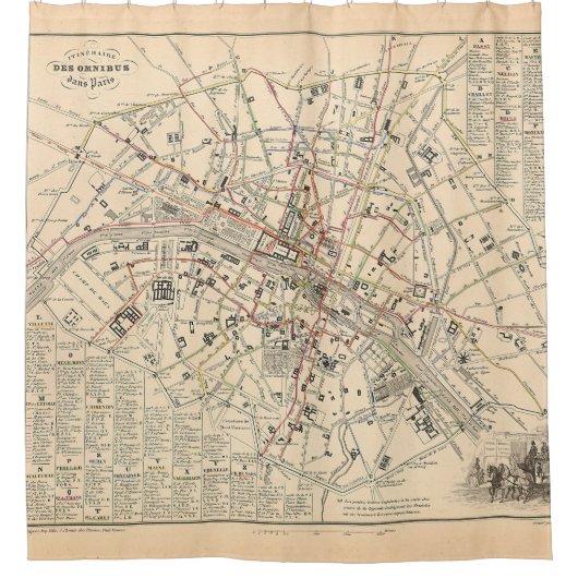 1858 Kaart: Itineraire des Omnibus dans Paris Fran Douchegordijn (Voorkant)