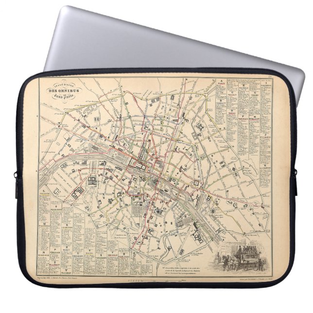 1858 Kaart: Itineraire des Omnibus dans Paris Fran Laptop Sleeve (Voorkant)