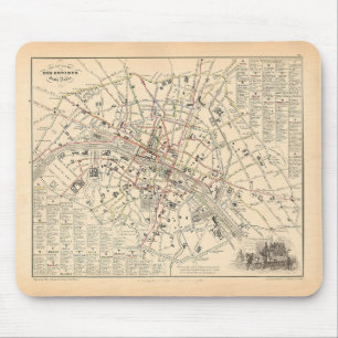1858 Kaart: Itineraire des Omnibus dans Paris Fran Muismat