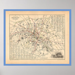 1858 Kaart: Itineraire des Omnibus dans Paris Fran Poster