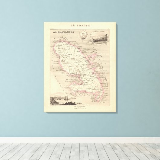 1858 Kaart van het departement Martinique, Poster Canvas Afdruk (Insitu (Houten vloer))