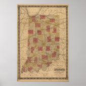 1858 Kaart van Indiana met de afbeelding van rails Poster (Voorkant)