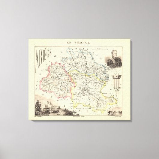 1858 Map of Ariege Department, France Poster Canvas Afdruk (Voorkant)