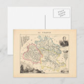 1858 Map of Ariege Department, Frankrijk Briefkaart (Voorkant / Achterkant)