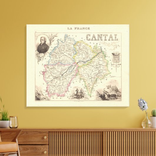 1858 Map of Cantal Department, France Poster Canvas Afdruk (Insitu (Woonkamer))